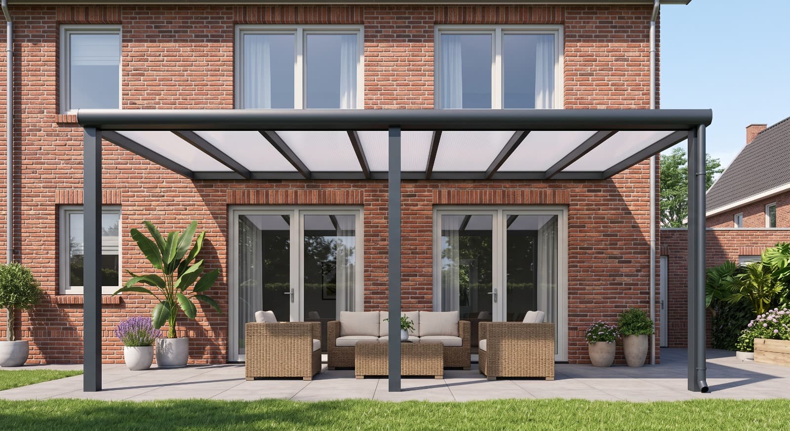 Complete Aluminium Veranda 400x300 Antraciet incl. Polycarbonaat dak en Aluminium schuifdeur
