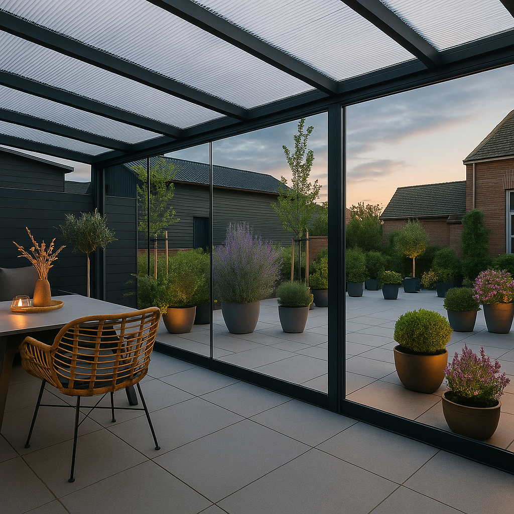 Terrasoverkapping met glazenwanden