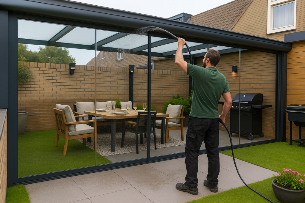 veranda schoonmaken met water