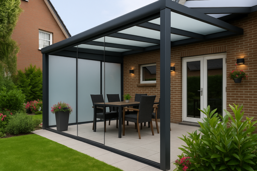 overkapping met polycarbonaat zijwand