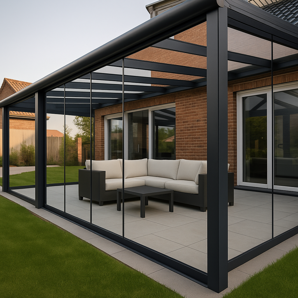 veranda met glazen schuifdeuren