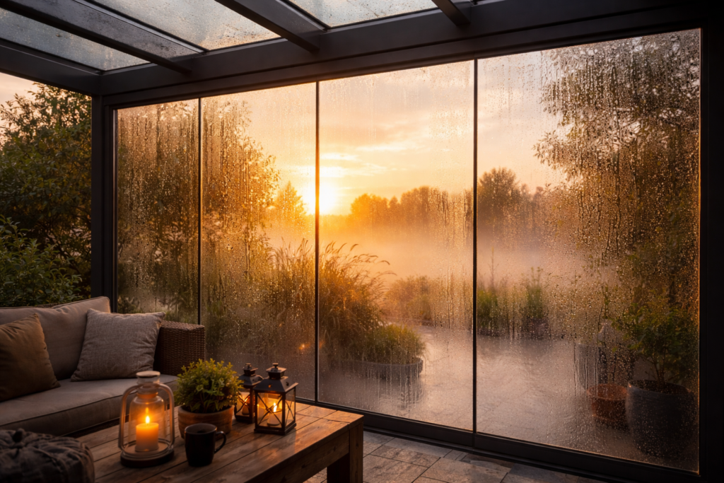 Glazen schuifwand in de winter