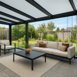 gesloten veranda 600x300 glazen schuifwanden antraciet