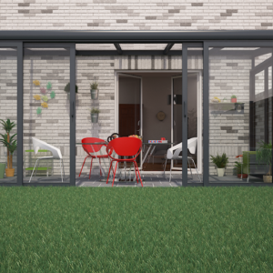 gesloten veranda met aluminium schuifdeuren 600x300 antraciet glasdak